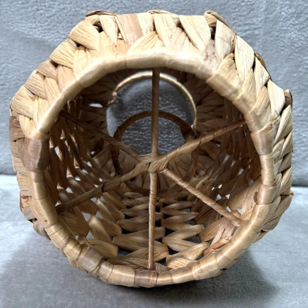 Vintage Woven Rattan Hurricane‎ Candle Holder Basket Lantern Handle Boho Decor
